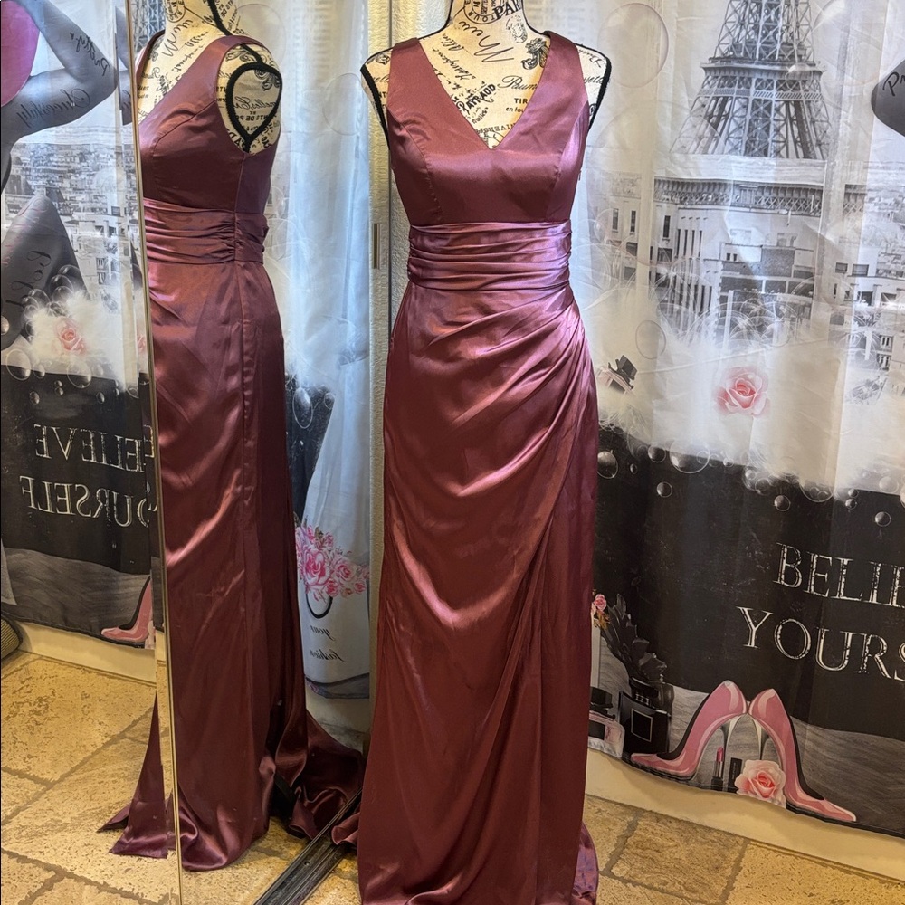 NWT Galina Signature Dark Mauve Satin Gown